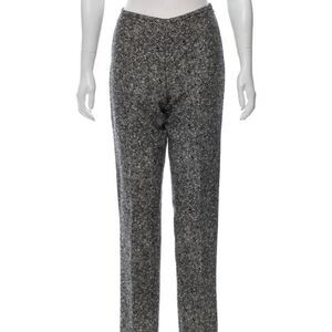 Michael Kors Collection Italy Black White Textured Wool Mid Rise Straight Pant 4